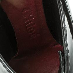 Pre Owned Chloe Black Patent Leather Lace Up Ankle Boots Size 38