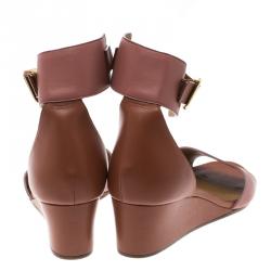 Pre Owned Chloe Nude Pink/Copper Leather Ankle Strap Wedges Size 39