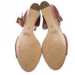 Pre Owned Chloe Nude Pink/Copper Leather Ankle Strap Wedges Size 39