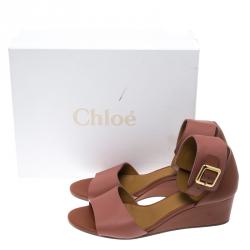 Pre Owned Chloe Nude Pink/Copper Leather Ankle Strap Wedges Size 39