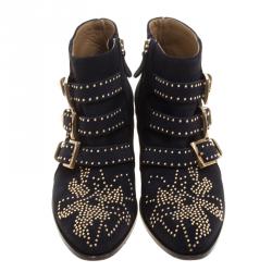Pre Owned Chloe Black Suede Suzanna Studded Ankle Boots Size 36