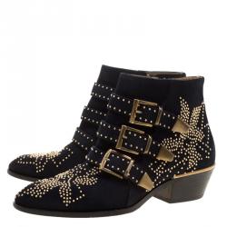 Pre Owned Chloe Black Suede Suzanna Studded Ankle Boots Size 36