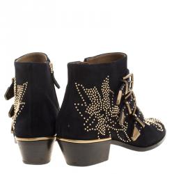 Pre Owned Chloe Black Suede Suzanna Studded Ankle Boots Size 36
