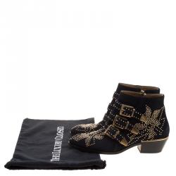 Pre Owned Chloe Black Suede Suzanna Studded Ankle Boots Size 36