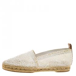 Pre Owned Chloe White Fabric Embroidered Espadrilles Size 41