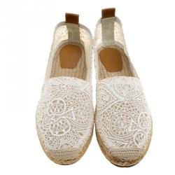 Pre Owned Chloe White Fabric Embroidered Espadrilles Size 41