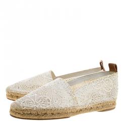 Pre Owned Chloe White Fabric Embroidered Espadrilles Size 41