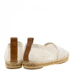 Pre Owned Chloe White Fabric Embroidered Espadrilles Size 41