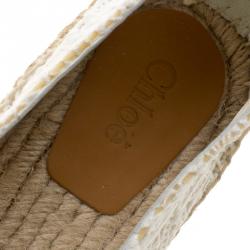 Pre Owned Chloe White Fabric Embroidered Espadrilles Size 41