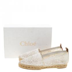 Pre Owned Chloe White Fabric Embroidered Espadrilles Size 41
