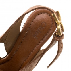 Pre Owned Chloe Brown Leather Wedge Slingback Sandals Size 36.5