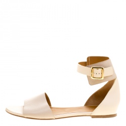 Pre Owned Chloe Two Tone Leather Ankle Cuff Flat Sandals Size 41