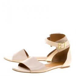 Pre Owned Chloe Two Tone Leather Ankle Cuff Flat Sandals Size 41