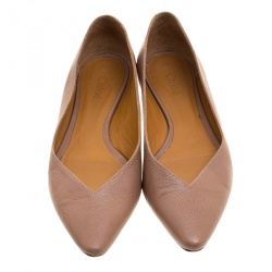 Pre Owned Chloe Beige Leather Pointed Toe Ballet Flats Size 37.5