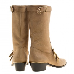 Pre Owned Chloe Beige Leather Susanna Buckle Detail Boots Size 37