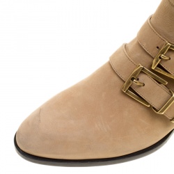 Pre Owned Chloe Beige Leather Susanna Buckle Detail Boots Size 37