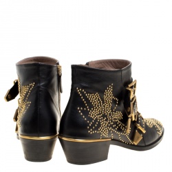 Pre Owned Chloe Black Leather Suzanna Studded Ankle Boots Size 36