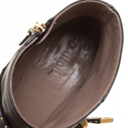 Pre Owned Chloe Black Leather Suzanna Studded Ankle Boots Size 36