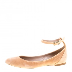 Pre Owned Chloe Beige Velvet Heaven Ankle Strap Flats Size 36.5