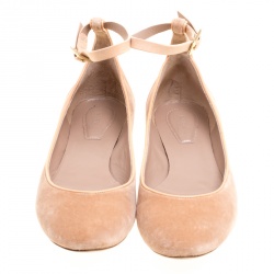 Pre Owned Chloe Beige Velvet Heaven Ankle Strap Flats Size 36.5