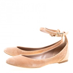 Pre Owned Chloe Beige Velvet Heaven Ankle Strap Flats Size 36.5