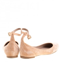 Pre Owned Chloe Beige Velvet Heaven Ankle Strap Flats Size 36.5