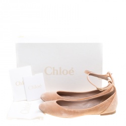 Pre Owned Chloe Beige Velvet Heaven Ankle Strap Flats Size 36.5