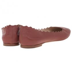 مملوكة مسبقًا Chloe Brown Leather Lauren Scalloped Ballet Flats Size 38.5