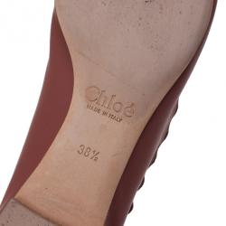 مملوكة مسبقًا Chloe Brown Leather Lauren Scalloped Ballet Flats Size 38.5