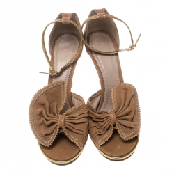 Pre Owned Chloe Brown Leather Bow Detail Sandals Size 40