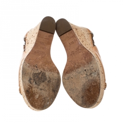 Pre Owned Chloe Brown Leather Braided Detail Cork Wedge Sandals Size 39.5