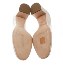 Pre Owned Chloe Beige Patent Leather Lauren Scallop Trim Block Heel Pumps Size 38