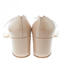 Pre Owned Chloe Beige Patent Leather Lauren Scallop Trim Block Heel Pumps Size 38