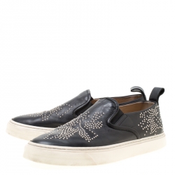 Pre Owned Chloe Black Leather Stud Embellished Susanna Slip On Sneakers Size 38