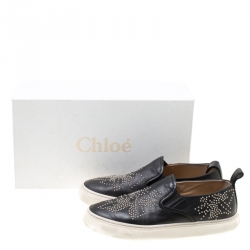 Pre Owned Chloe Black Leather Stud Embellished Susanna Slip On Sneakers Size 38