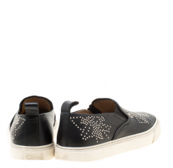 Pre Owned Chloe Black Leather Stud Embellished Susanna Slip On Sneakers Size 38