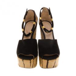 Pre Owned Chloe Suede & Pony Hair Ankle Strap Platform Wedges Size 38