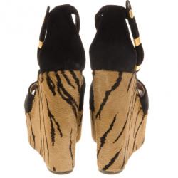 Pre Owned Chloe Suede & Pony Hair Ankle Strap Platform Wedges Size 38