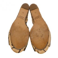 Pre Owned Chloe Suede & Pony Hair Ankle Strap Platform Wedges Size 38