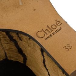 Pre Owned Chloe Suede & Pony Hair Ankle Strap Platform Wedges Size 38
