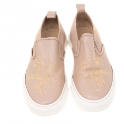Pre Owned Chloe Beige Leather Stud Embellished Susanna Slip On Sneakers Size 37