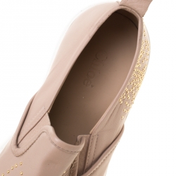Pre Owned Chloe Beige Leather Stud Embellished Susanna Slip On Sneakers Size 37