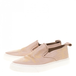 Pre Owned Chloe Beige Leather Stud Embellished Susanna Slip On Sneakers Size 37