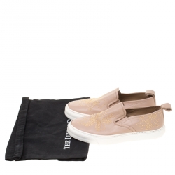 Pre Owned Chloe Beige Leather Stud Embellished Susanna Slip On Sneakers Size 37