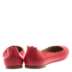 Pre Owned Chloe Red Leather Lauren Scalloped Ballet Flats Size 40.5