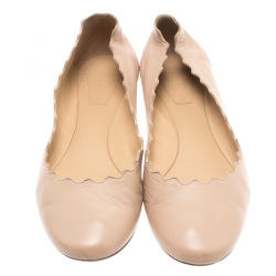 Chloe Beige Leather Lauren Scalloped Ballet Flats Size 40