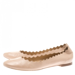 Pre Owned Chloe Beige Leather Lauren Scalloped Ballet Flats Size 40