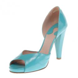 Pre Owned Chloe Blue Patent Peep Toe D'orsay Pumps Size 39