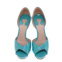 Pre Owned Chloe Blue Patent Peep Toe D'orsay Pumps Size 39