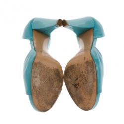 Pre Owned Chloe Blue Patent Peep Toe D'orsay Pumps Size 39